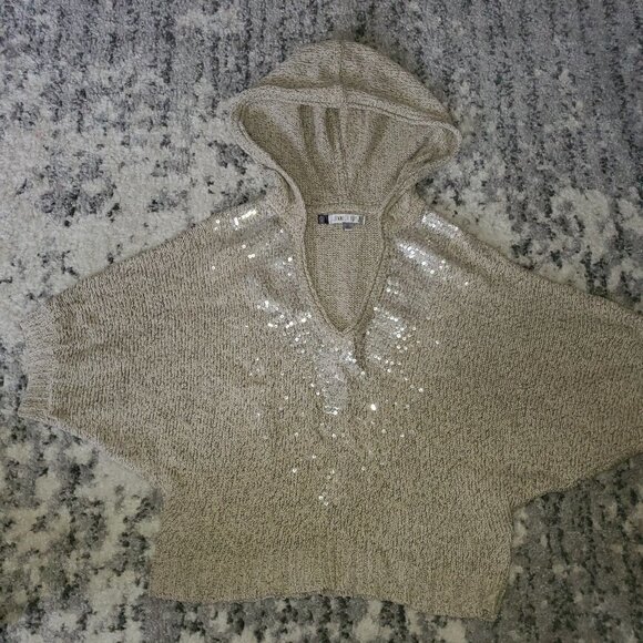 JENNIFER LOPEZ SEQUIN KNIT HOODIE BATWING SLEEVE - Picture 8 of 13